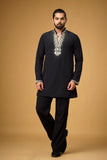 Midnight Black Pearlwork Neckline Kurta Set
