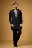 Midnight Black Pearlwork Neckline Kurta Set