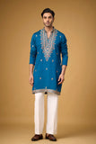 Regal Teal Blue Heritage Embroidered Kurta