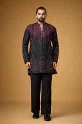 Midnight Maroon Geometric Embroidered Kurta Set for Men | Mahavir NX