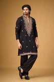 Midnight Black Heritage Motif Embroidered Kurta