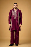Royal Burgundy Embroidered Kurta Set with Stole