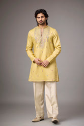 Golden Yellow Heritage Embroidered Kurta for Men | Mahavir NX