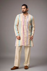 Pastel Multicolour Heritage Embroidered Kurta Set for Men | Mahavir NX