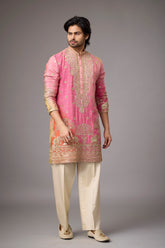 Rose Pink Heritage Story Embroidered Kurta Set for Men | Mahavir NX