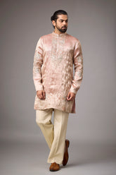 Blush Rose Intricate Embroidered Kurta for Men | Mahavir NX