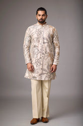 Champagne Floral Embroidered Kurta Set for Men | Mahavir NX