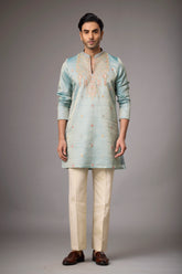 Celadon Blue Heritage Embroidered Kurta Set for Men | Mahavir NX