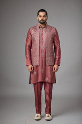 Regal Rosewood Embroidered Jacket Kurta Set