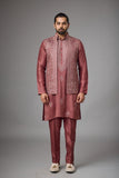 Regal Rosewood Embroidered Jacket Kurta Set