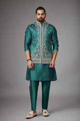 Emerald Heritage Floral Embroidered Jacket Kurta Set