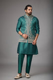 Emerald Heritage Floral Embroidered Jacket Kurta Set
