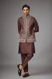Regal Cocoa Heritage Embroidered Jacket Kurta Set