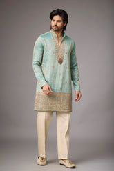 Mint Sage Regal Embroidered Kurta Set for Men | Mahavir NX