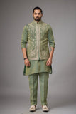 Olive Sage Embroidered Jacket Kurta Set