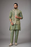 Olive Sage Embroidered Jacket Kurta Set