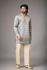 Ivory Geometric Heritage Embroidered Kurta Set for Men | Mahavir NX