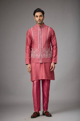 Regal Rose Pink Embroidered Jacket Kurta Set