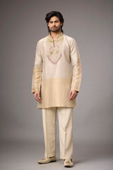 Champagne Paisley Heritage Embroidered Kurta Set for Men | Mahavir NX