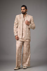 Taupe Regal long jacket Indo-Western set | Mahavir NX