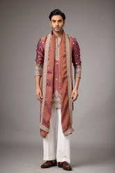 Maroon Royale Embroidered Kurta with Stole for Men | Mahavir NX