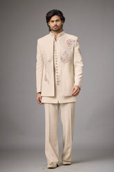 Ivory Peacock motif Indo-Western set | Mahavir NX