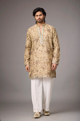 Champagne Floral Embellished Heritage Kurta Set for Men | Mahavir NX