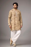 Champagne Floral Embellished Heritage Kurta Set
