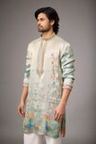 Mint Ivory Peacock Heritage Embroidered Kurta Set