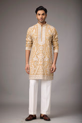 Sandstone Gold Floral Heritage Kurta Set for Men | Mahavir NX