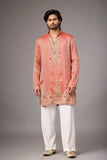 Festive Wear for Men – Coral Peach Regal Embroidered Kurta Set | Mahavir NX