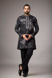 Midnight Black Floral Embroidered Kurta Set