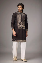 Dark Brown Floral Heritage Embroidered Kurta Set for Men | Mahavir NX