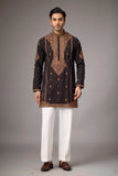 Dark Brown Regal Floral Embroidered Kurta Set for Men | Mahavir NX