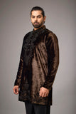Chocolate Brown Velvet-Look Floral Embroidered Kurta Set