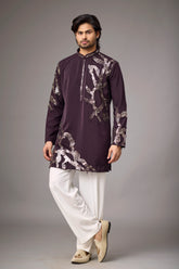 Deep Plum Contemporary Embroidered Kurta Set for Men | Mahavir NX