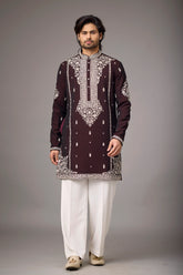 Regal Maroon Heritage Embroidered Kurta Set for Men | Mahavir NX