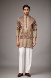 Royal Mocha Gold Embroidered Kurta Set for Men | Mahavir NX