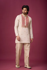Off-White Rosé Heritage Embroidered Kurta Set for Men | Mahavir NX