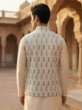 Ivory Pastel Patterned Nehru Koti for Men