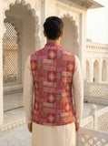 Rani Pink Multicolor Geometric Pattern Nehru Koti for Men