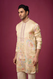 Champagne Beige Peacock Heritage Kurta Set