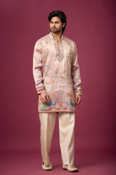 Blush Pink Peacock Heritage Kurta Set for Men | Mahavir NX