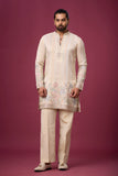 Champagne Beige Floral Border Kurta Set