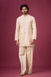 Ivory Pearl Heritage Embroidered Kurta Set for Men | Mahavir NX