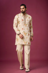 Ivory Floral Heritage Embroidered Kurta Set for Men | Mahavir NX