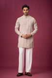 Embroidered Kurta Set for Men – Blush Pearl Floral Ethnic Wear | Mahavir NX