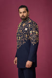 Midnight Regal Gold Vine Embroidered Indo-Western Set
