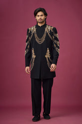 Midnight Gold regal drape Indo-Western | Mahavir NX