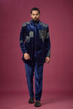 Midnight Navy Velvet Embroidered Indo-Western Set